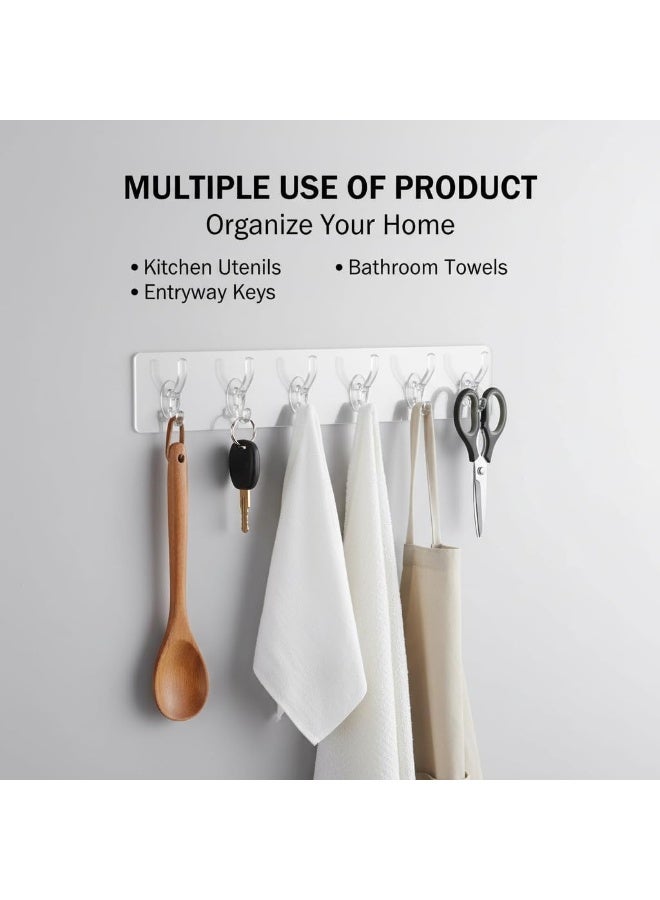 2Pcs 6-Hook Adhesive Wall Hanger Multi-Purpose – Strong No-Drill Wall Hooks for Towels, Clothes, Keys & Kitchen Tools – Waterproof, Reusable, Damage-Free Installation – Space-Saving Organizer for Bathroom, Kitchen & Room-Transparent - Image 3